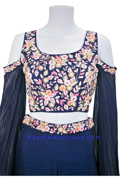 Midnight Blue Embroidered Palazzo Set-AariAmi Boutique