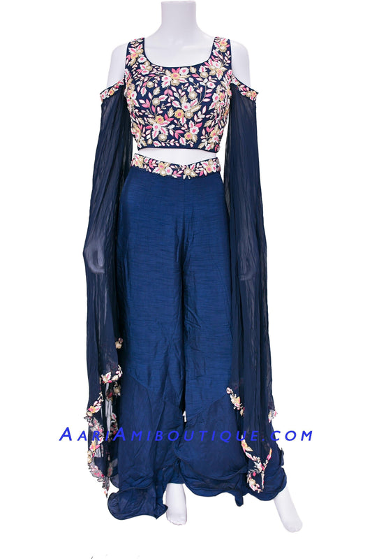 Midnight Blue Embroidered Palazzo Set-AariAmi Boutique