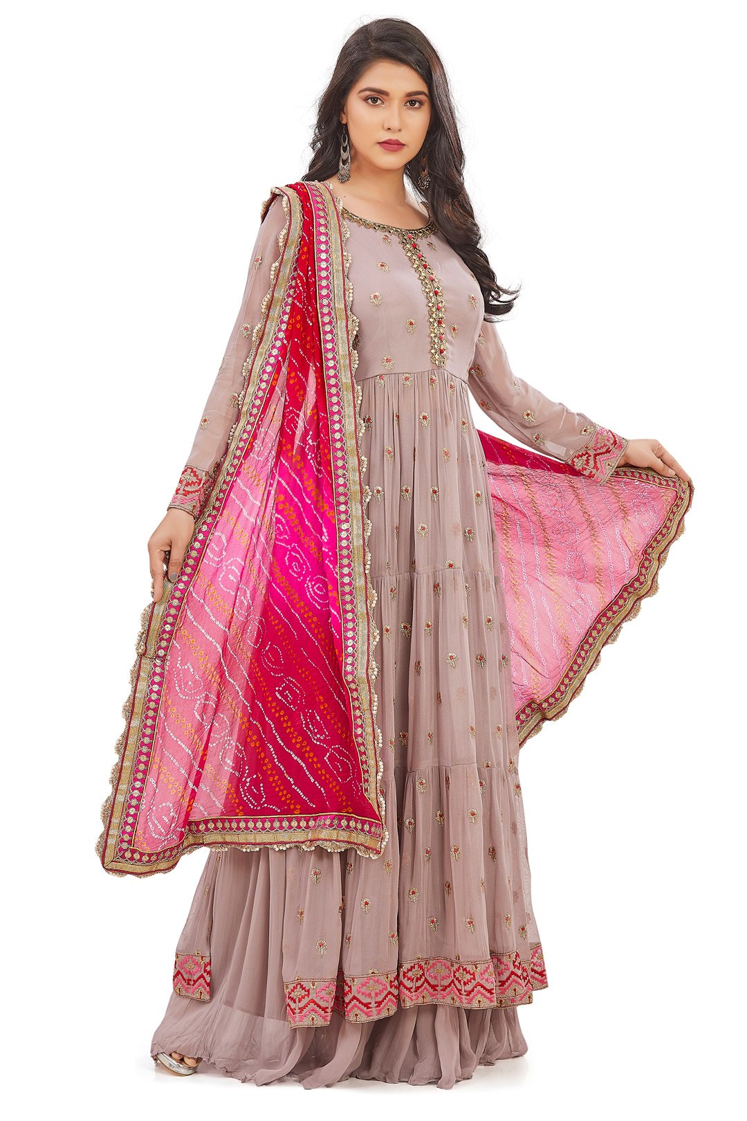 Mystic Mauve and Pink Bandhani Sharara Set-AariAmi Boutique