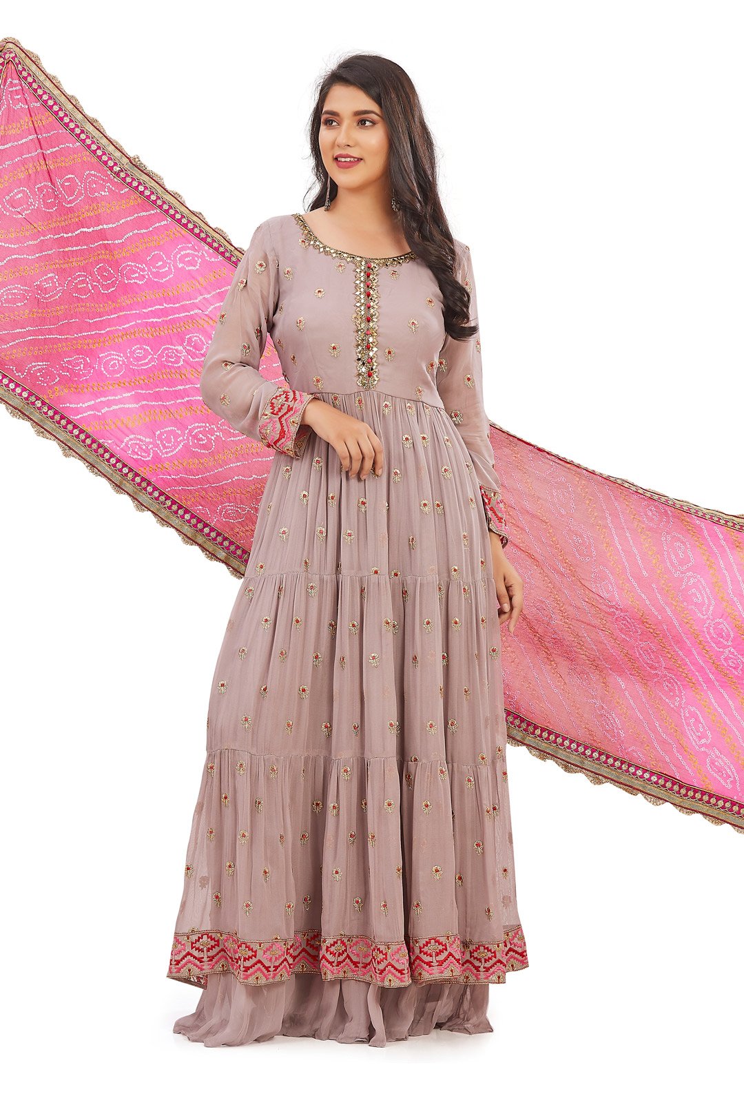 Mystic Mauve and Pink Bandhani Sharara Set-AariAmi Boutique