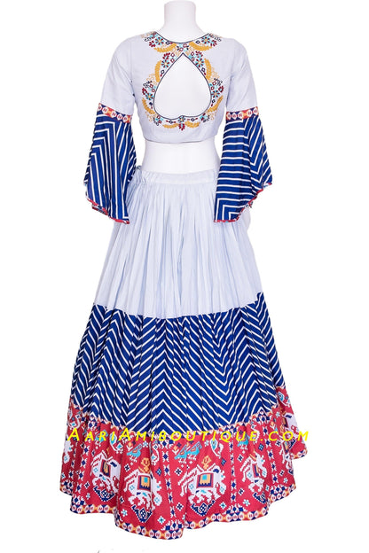 Off-White and Blue Embroidered Chaniya Choli Set-AariAmi Boutique