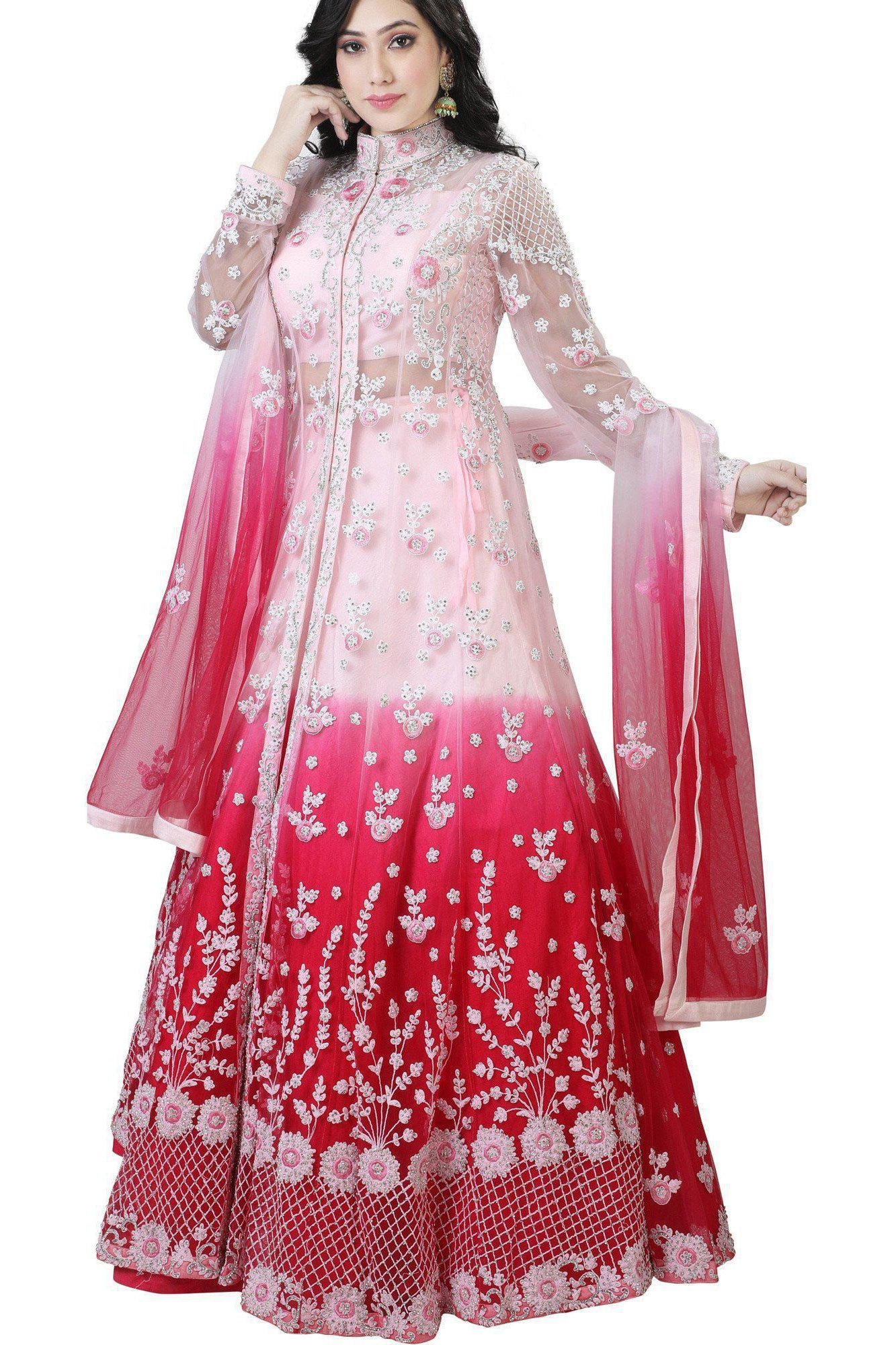 Ombre Pink Sparkling Lehenga Set-AariAmi Boutique