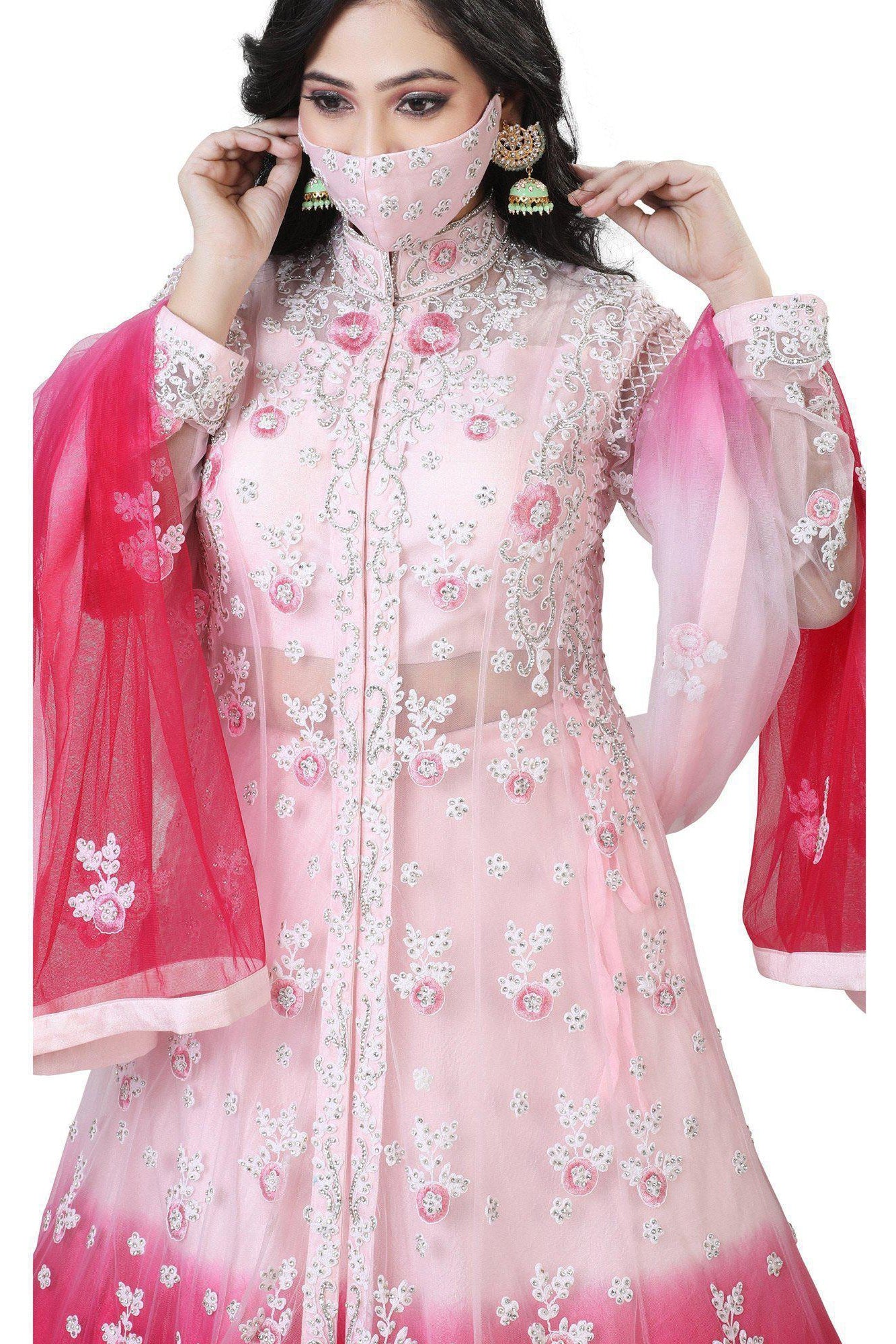 Ombre Pink Sparkling Lehenga Set-AariAmi Boutique