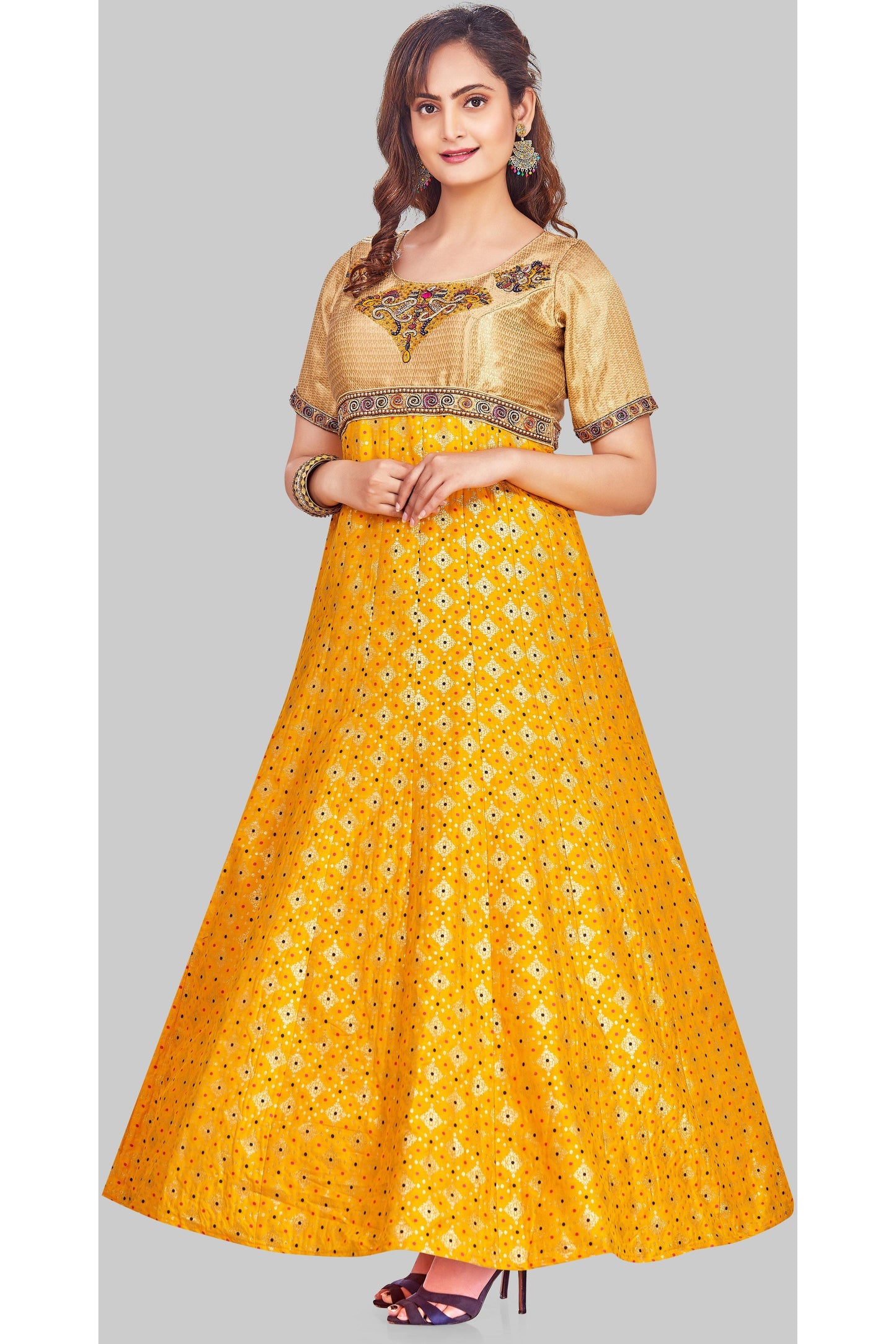 Orange and Gold Brocade Anarkali Set-AariAmi Boutique