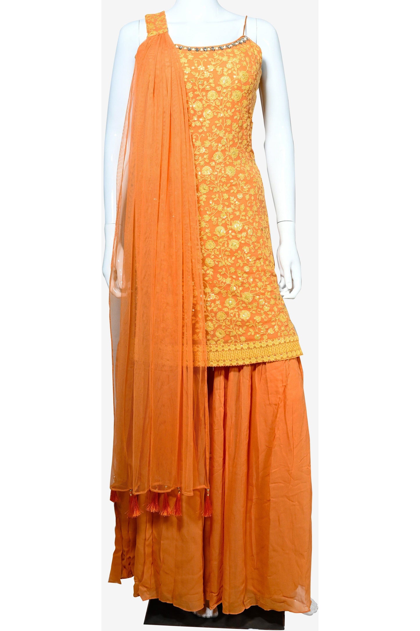 Orange blossom Lucknowi Palazzo Set-AariAmi Boutique