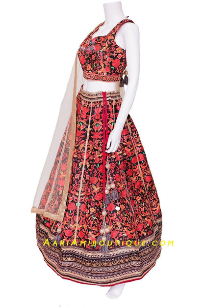 Ornate Red printed Lehenga Set-AariAmi Boutique