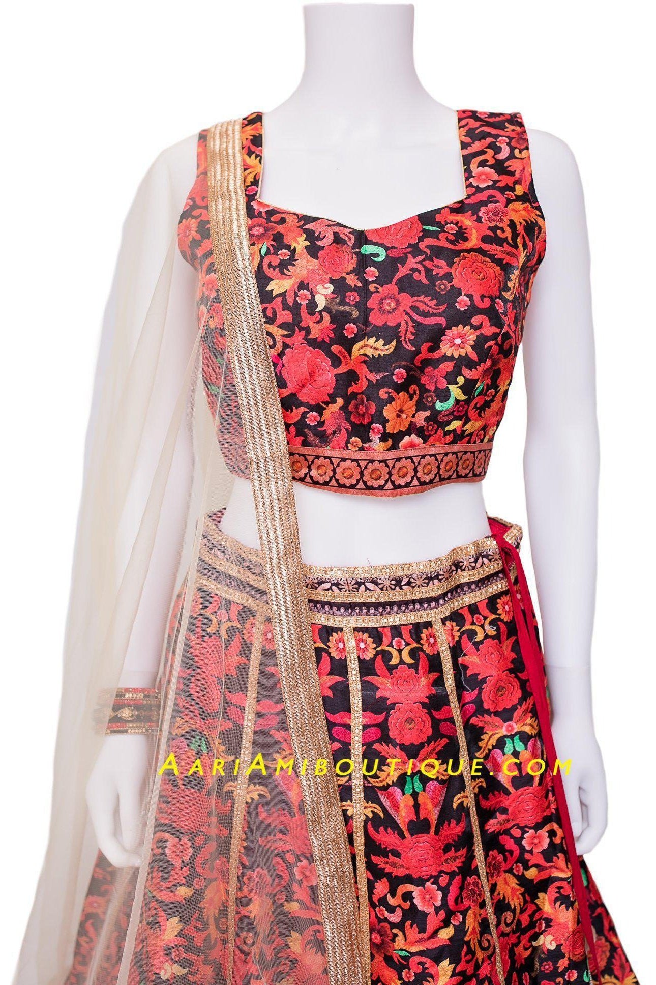 Ornate Red printed Lehenga Set-AariAmi Boutique
