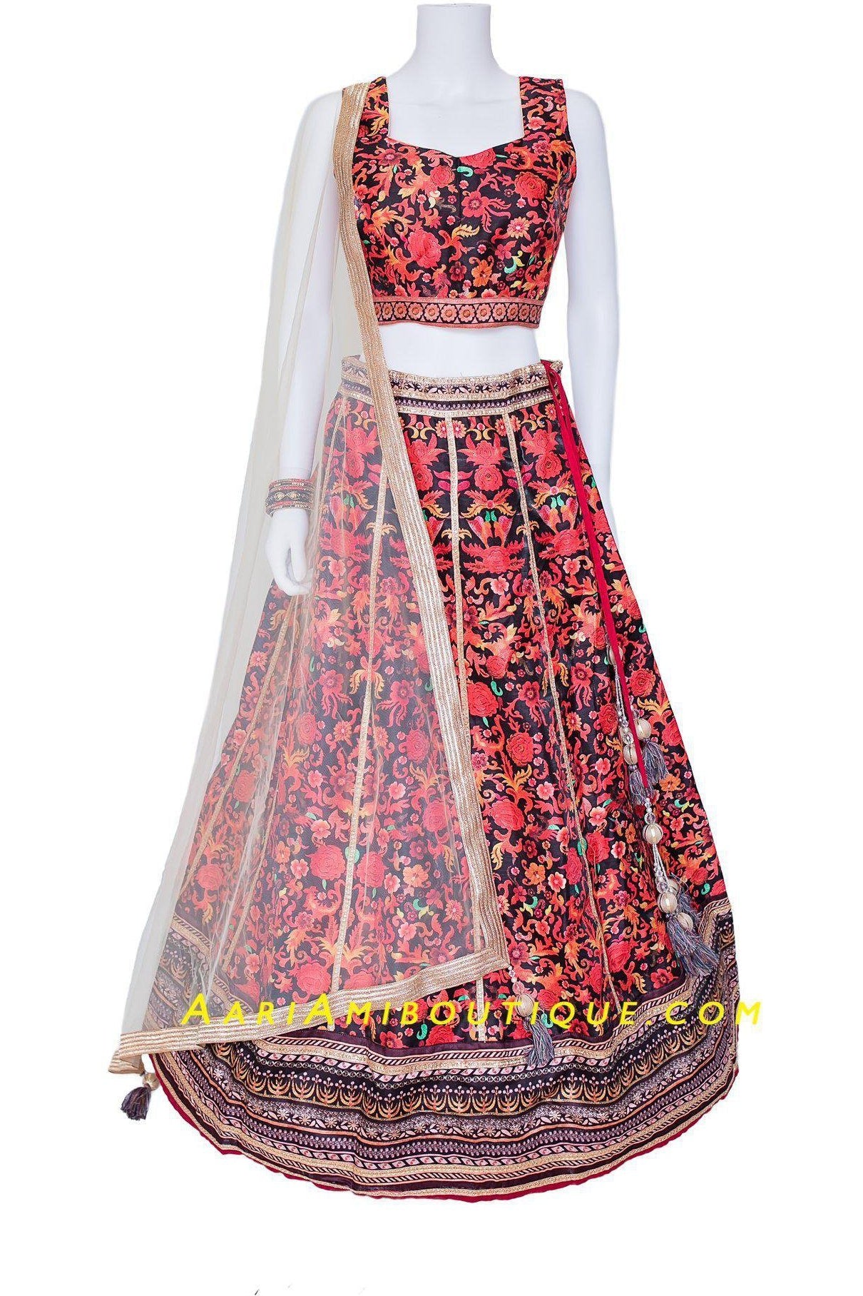 Ornate Red printed Lehenga Set-AariAmi Boutique