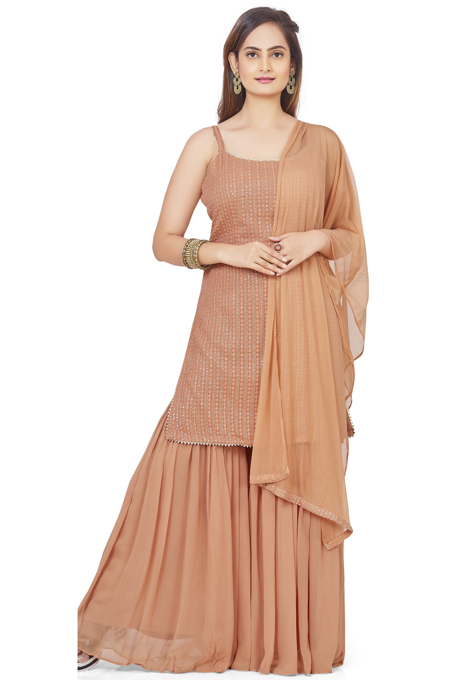 Pale Rust Embroidered Sharara Set-AariAmi Boutique