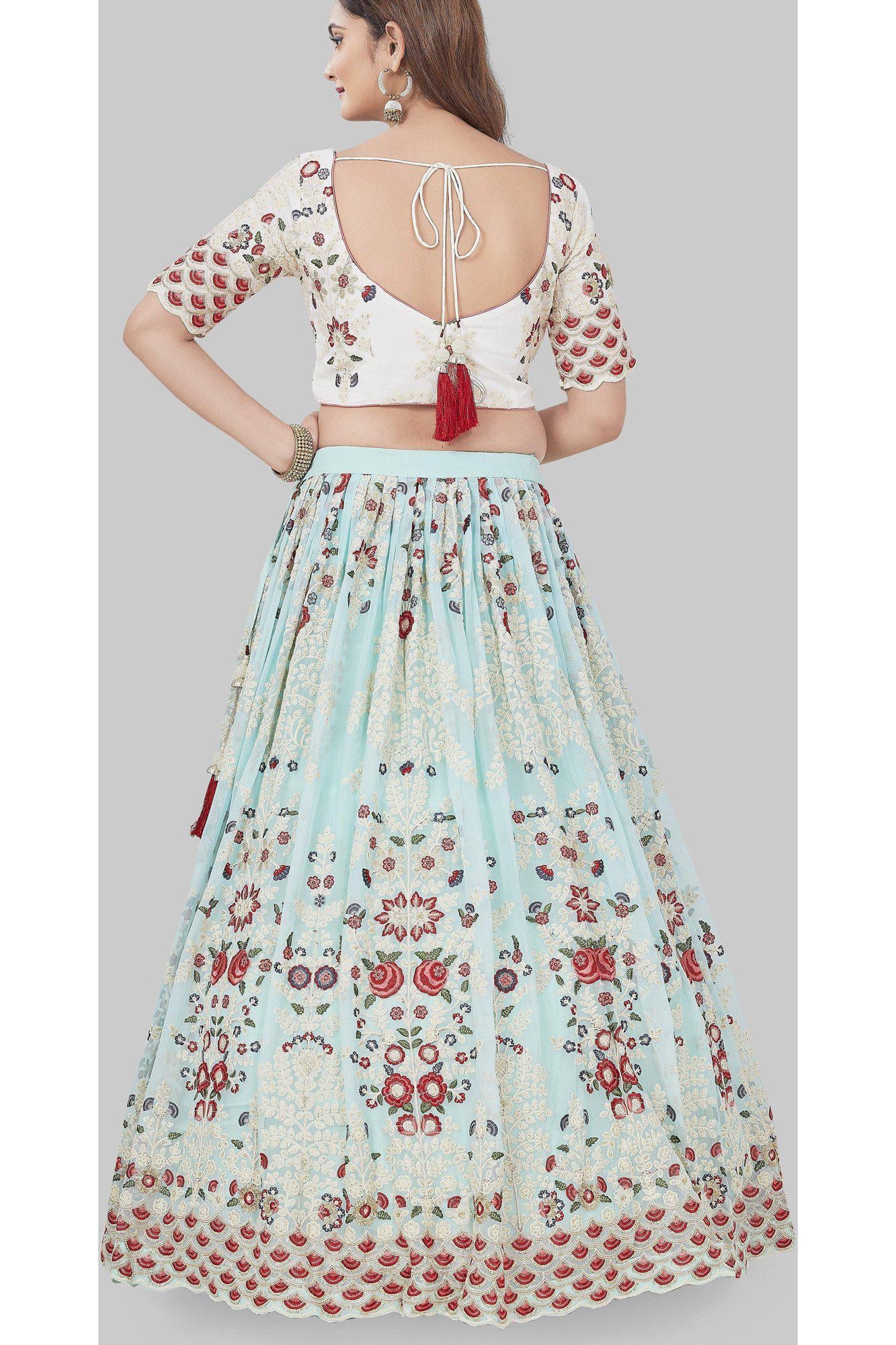 Pastel Blue Embroidered Lehenga Set-AariAmi Boutique