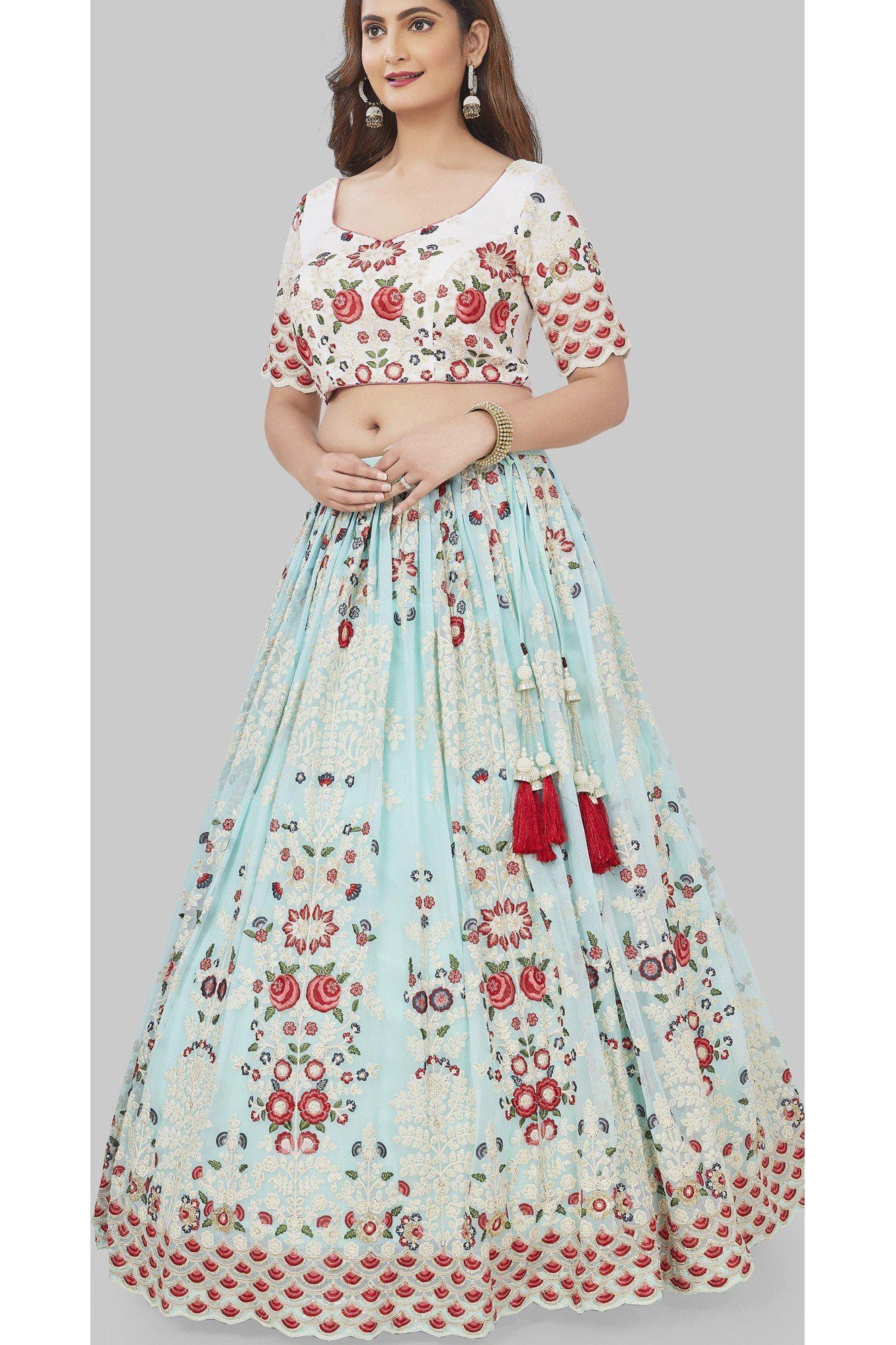 Pastel Blue Embroidered Lehenga Set-AariAmi Boutique
