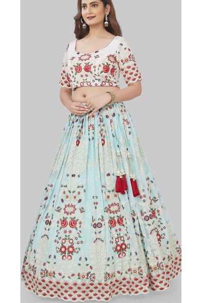 Pastel Blue Embroidered Lehenga Set-AariAmi Boutique