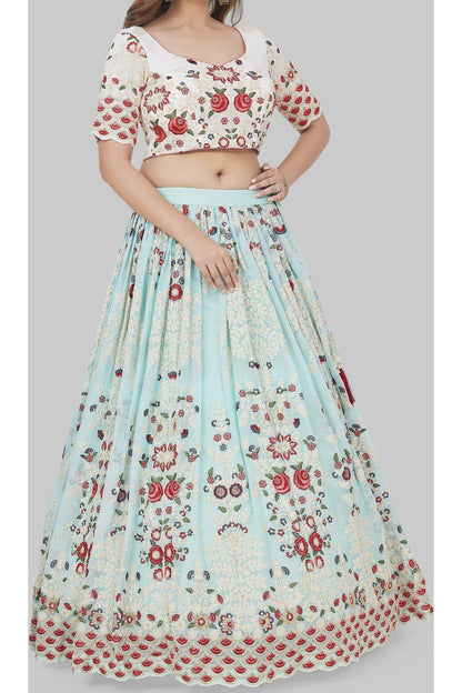 Pastel Blue Embroidered Lehenga Set-AariAmi Boutique