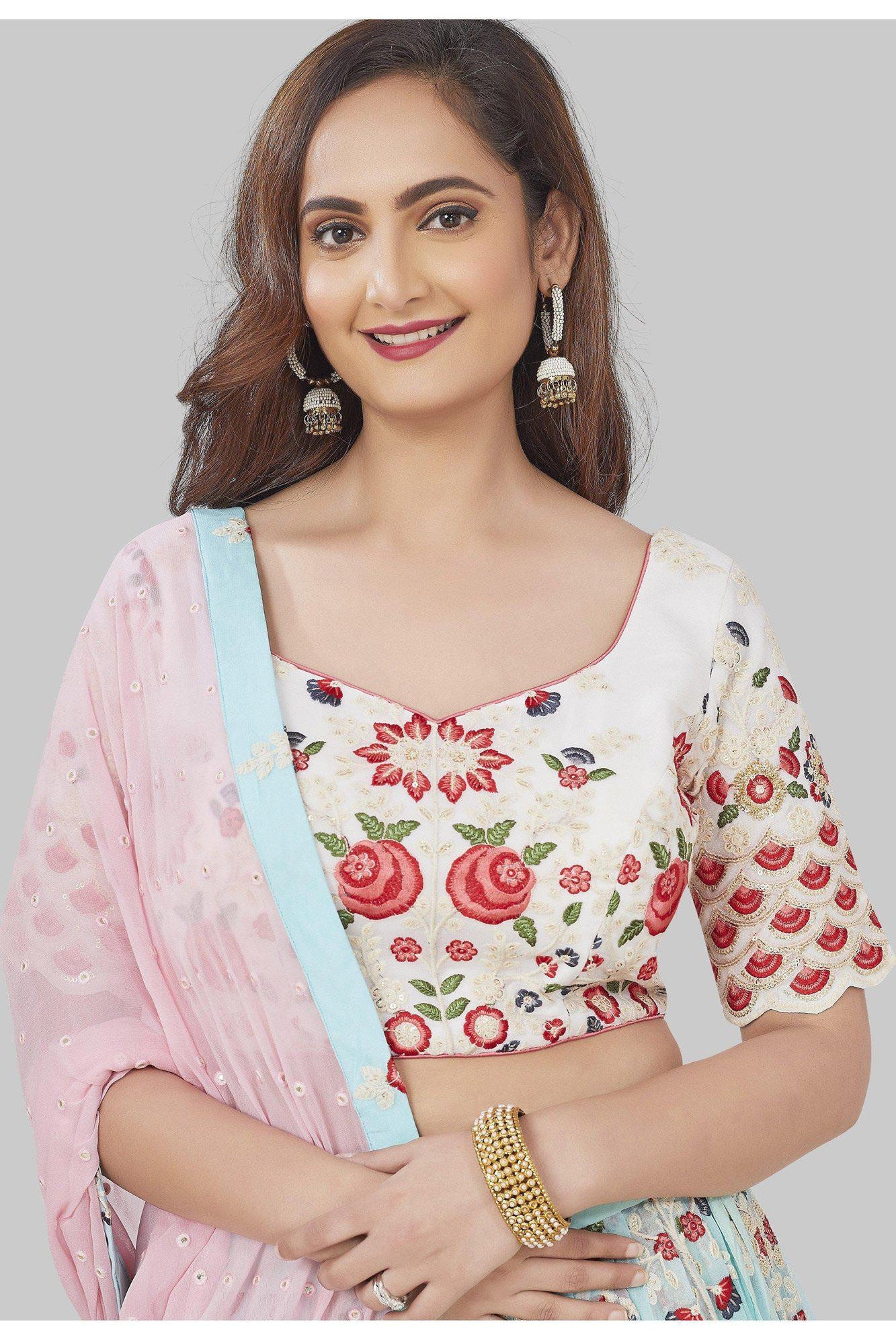 Pastel Blue Embroidered Lehenga Set-AariAmi Boutique