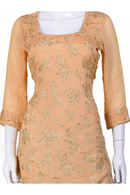 Peach and Green Embroidered Palazzo Set-AariAmi Boutique