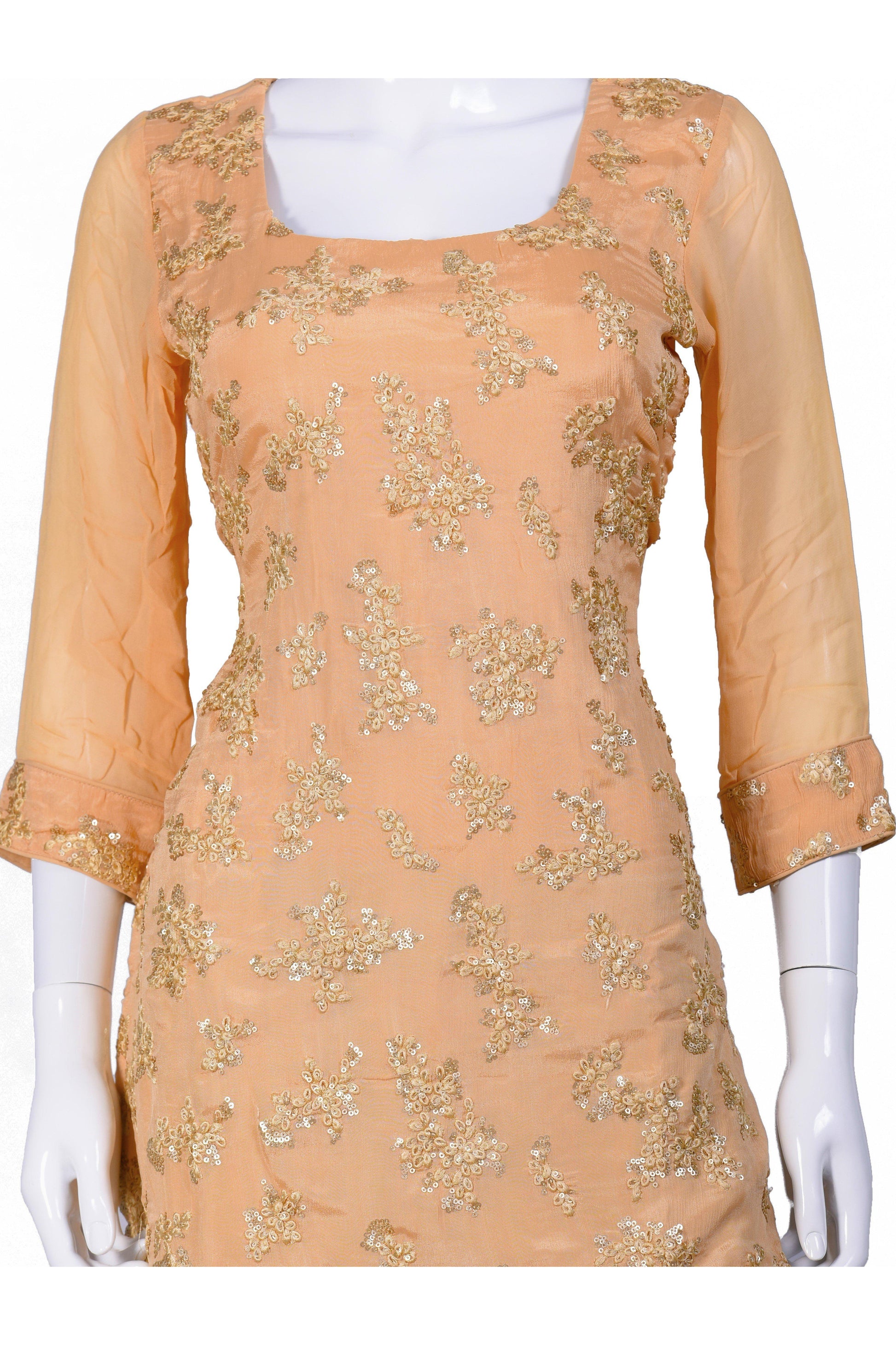 Peach and Green Embroidered Palazzo Set-AariAmi Boutique