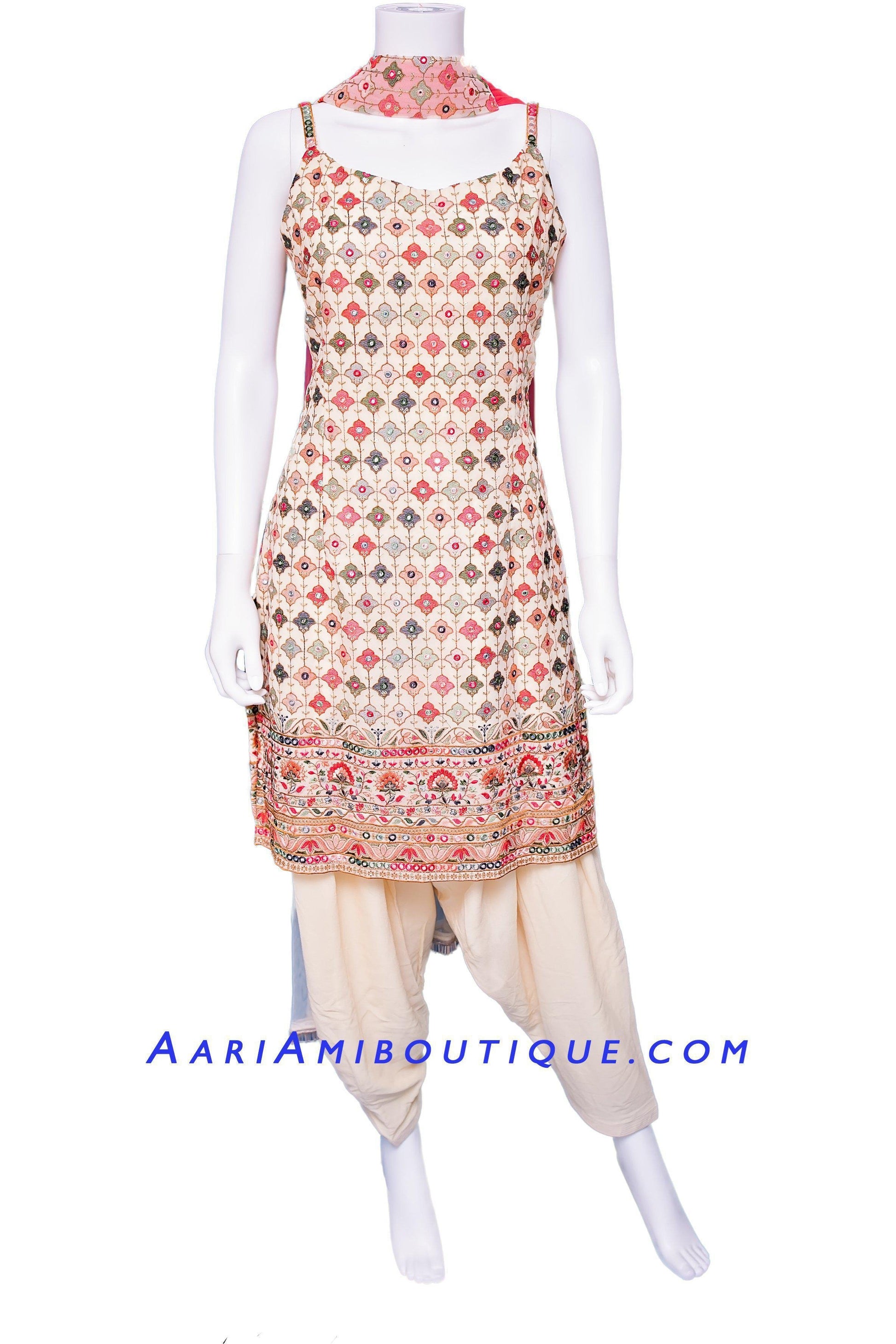 Picture-Perfect Pale Cream Salwar Kurta Set-AariAmi Boutique