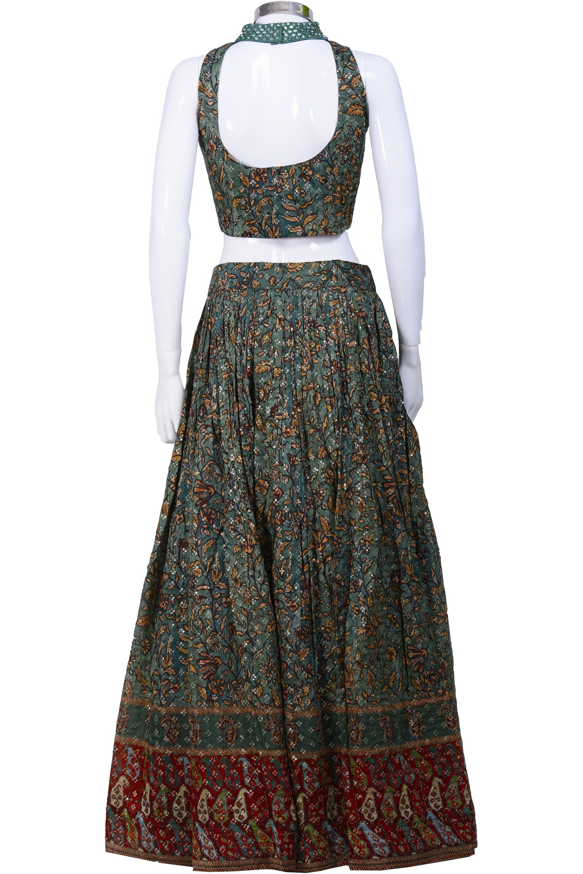 Pine Green and Red Sequin Studded Chaniya Choli-AariAmi Boutique
