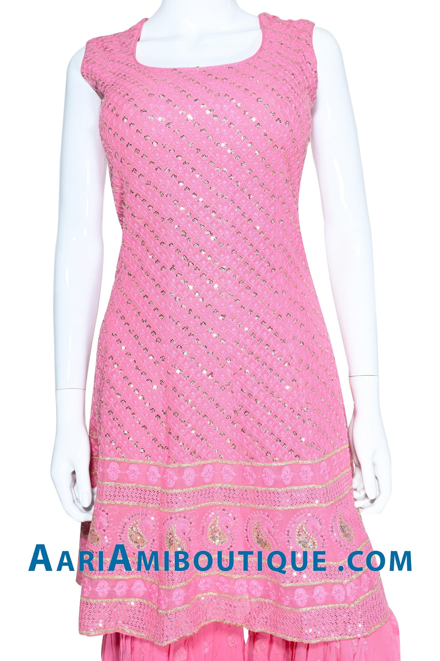 Pink Lucknowi Embroidered Gharara Set-AariAmi Boutique