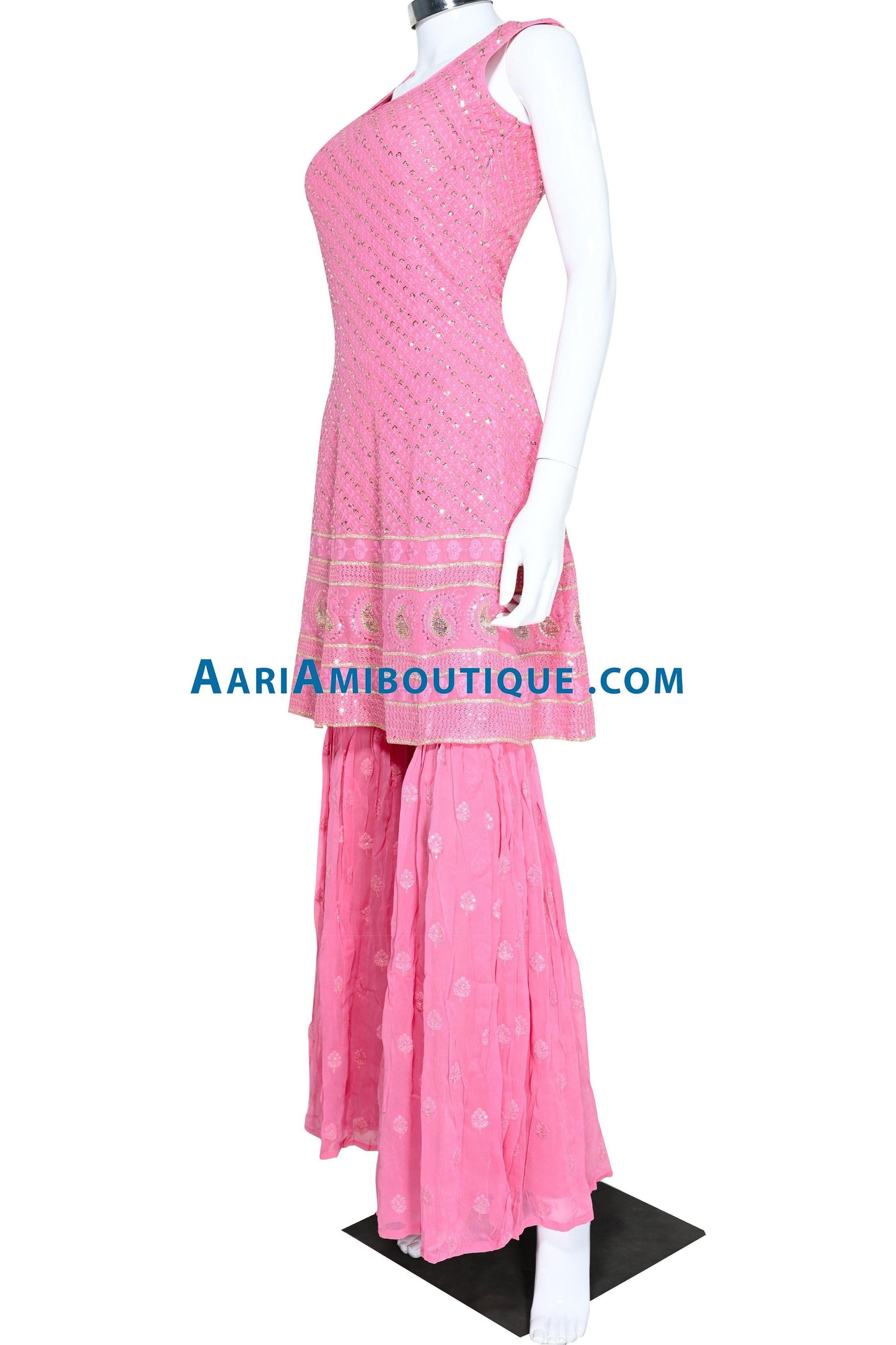 Pink Lucknowi Embroidered Gharara Set-AariAmi Boutique