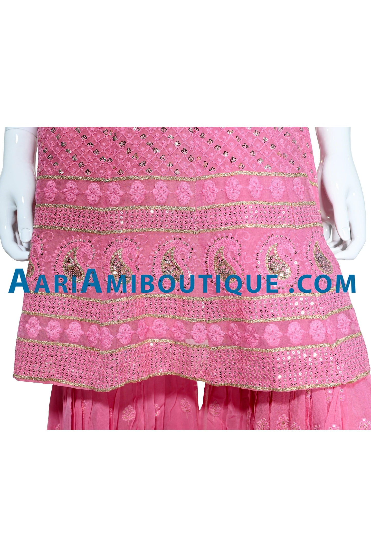 Pink Lucknowi Embroidered Gharara Set-AariAmi Boutique