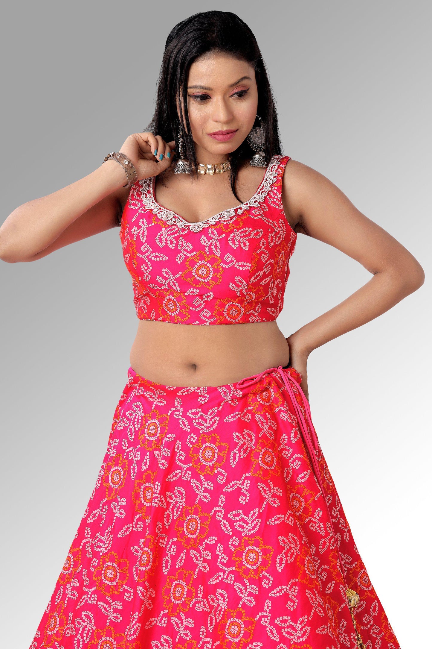 Pink Soft Silk Bandhni Chaniya Choli Set-AariAmi Boutique
