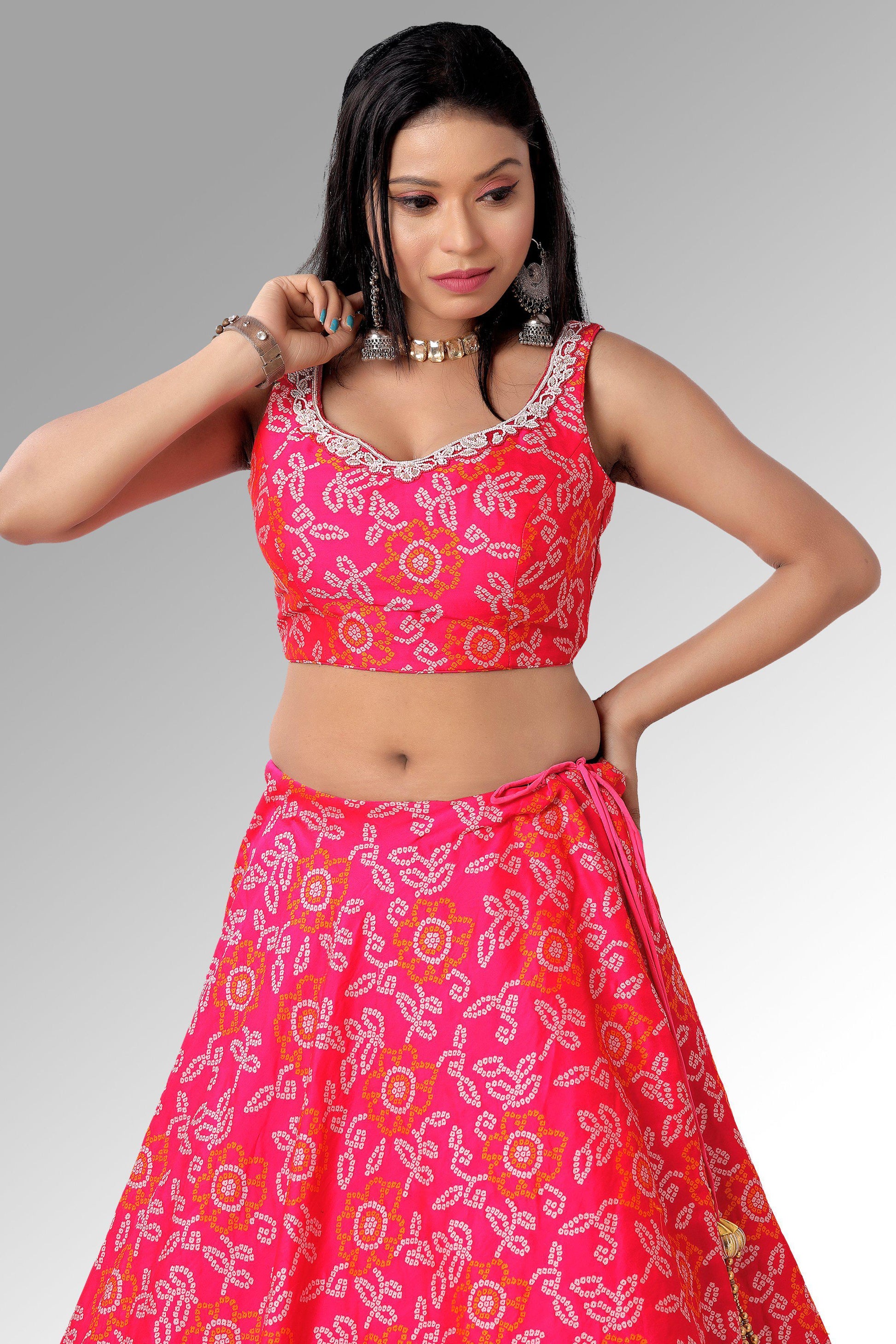 Pink Soft Silk Bandhni Chaniya Choli Set-AariAmi Boutique