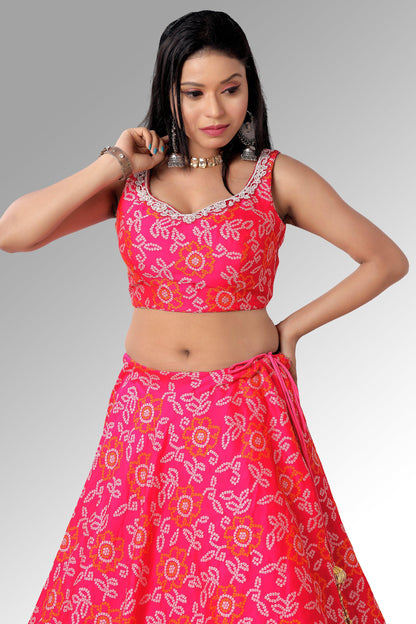 Pink Soft Silk Bandhni Chaniya Choli Set-AariAmi Boutique