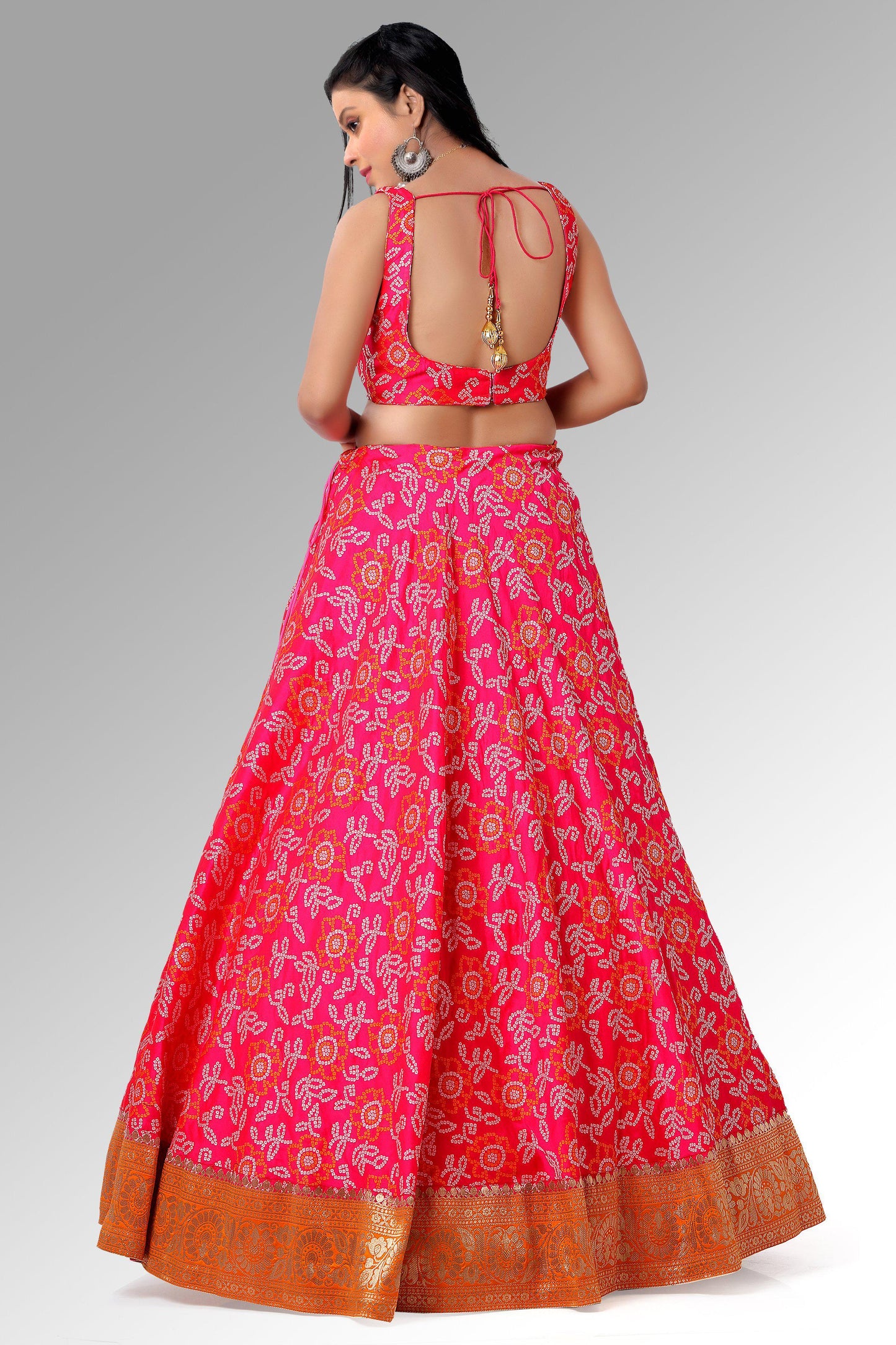 Pink Soft Silk Bandhni Chaniya Choli Set-AariAmi Boutique