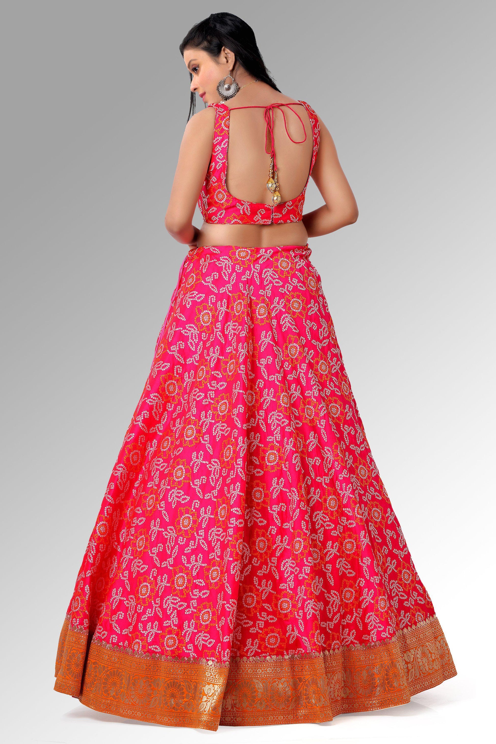 Pink Soft Silk Bandhni Chaniya Choli Set-AariAmi Boutique