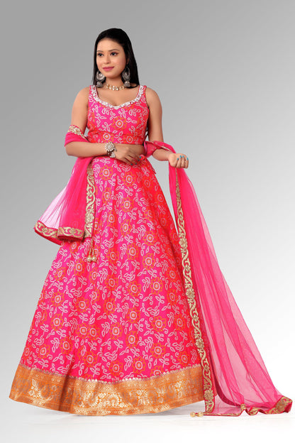Pink Soft Silk Bandhni Chaniya Choli Set-AariAmi Boutique