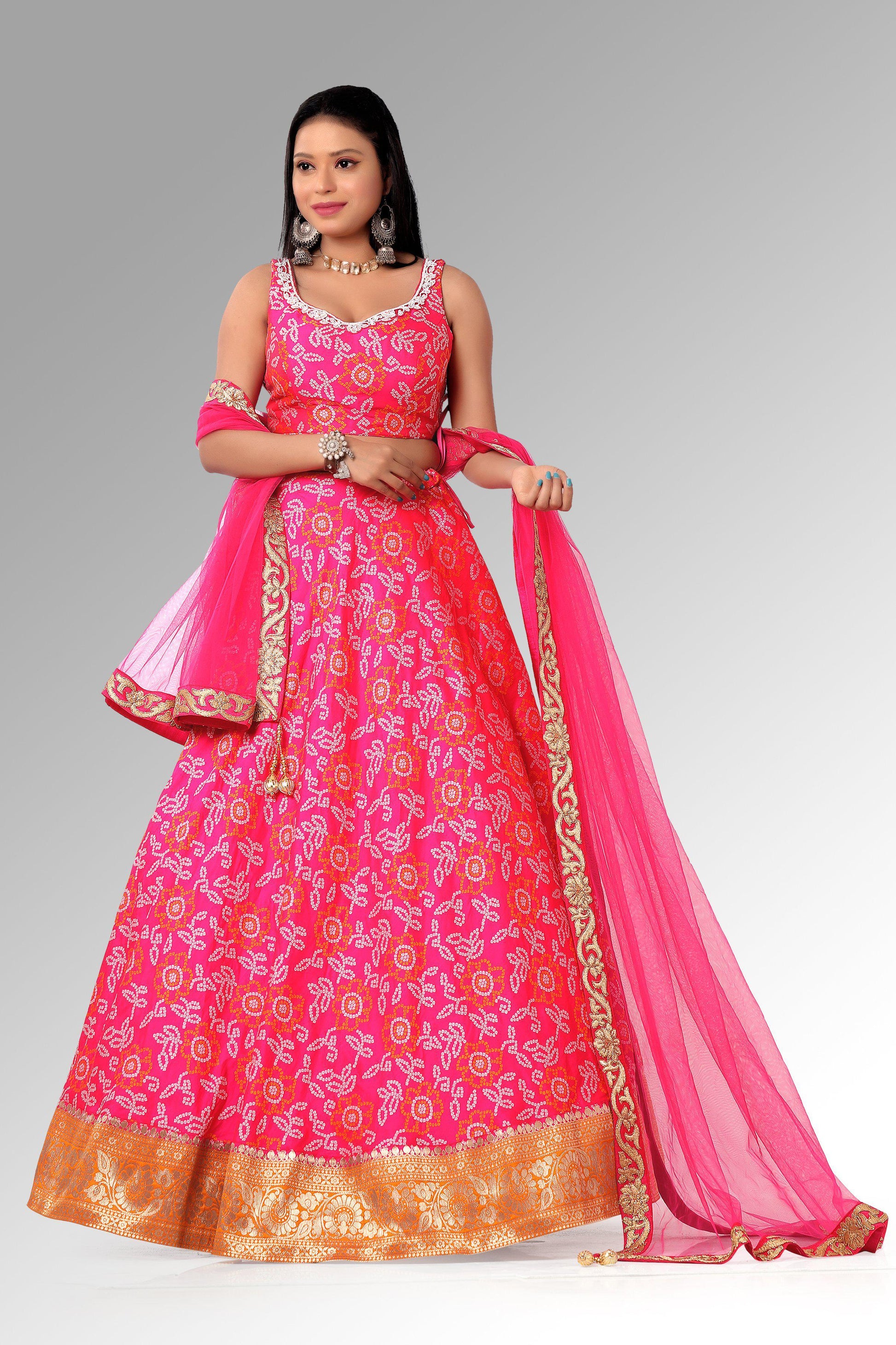 Pink Soft Silk Bandhni Chaniya Choli Set-AariAmi Boutique