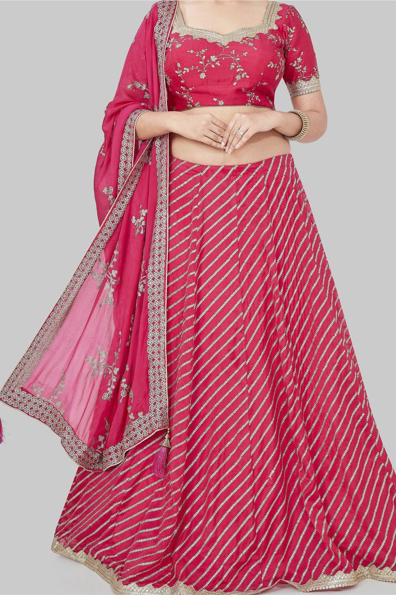 Pink and Gold Candy Cane Stripe Lehenga Set-AariAmi Boutique