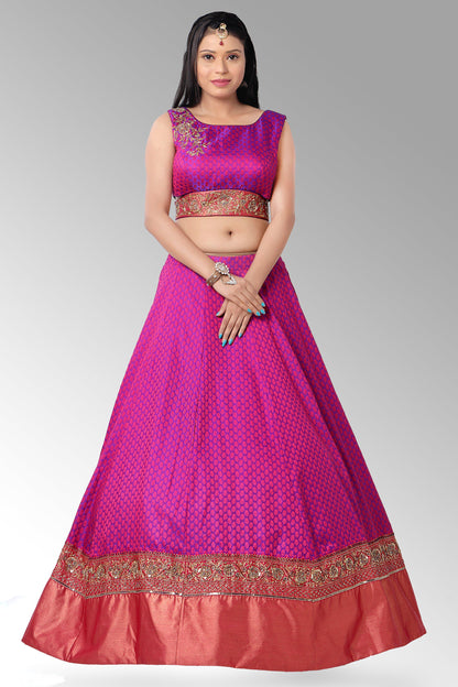 Pink and Purple Brocade Silk Lehenga Set-AariAmi Boutique