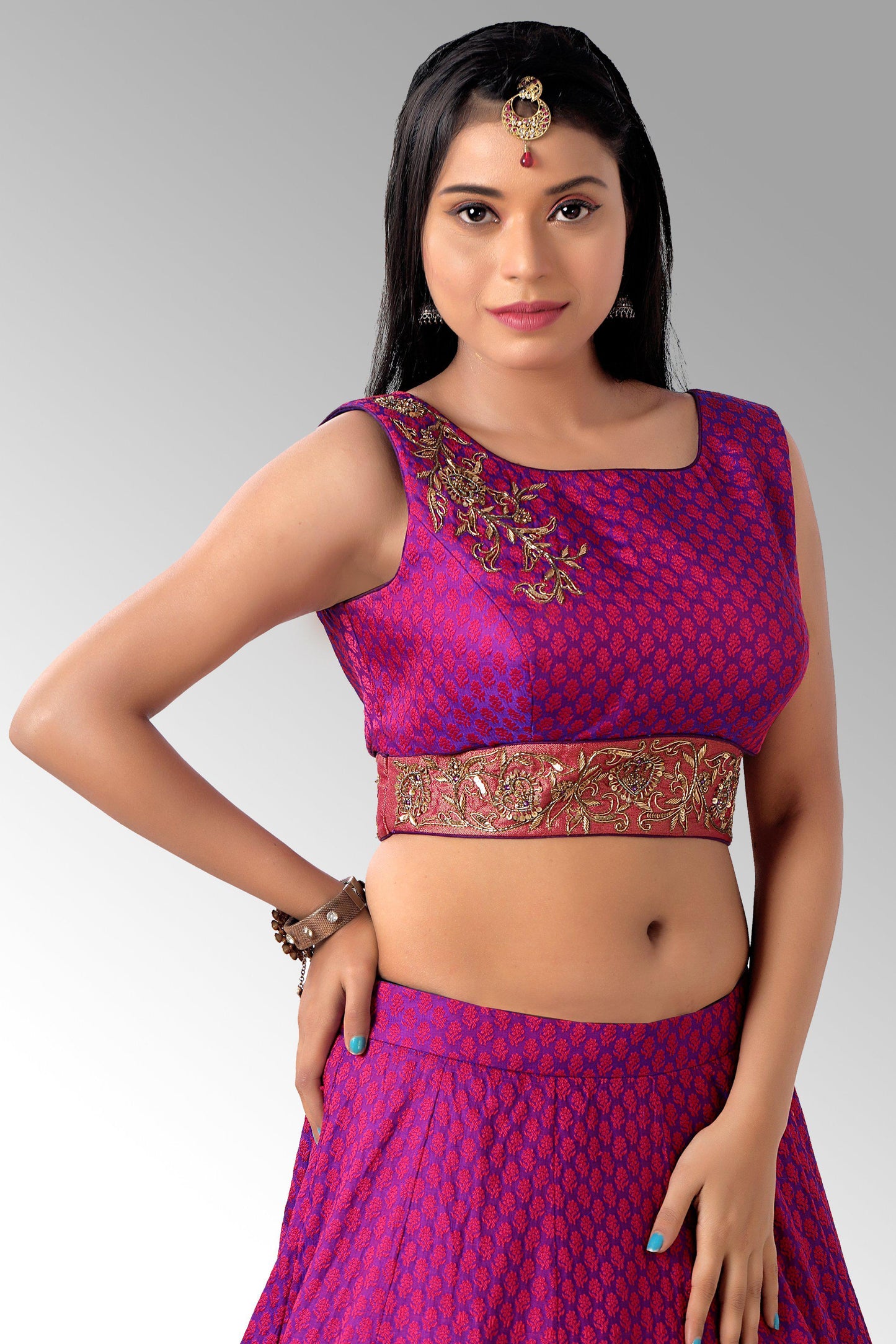 Pink and Purple Brocade Silk Lehenga Set-AariAmi Boutique