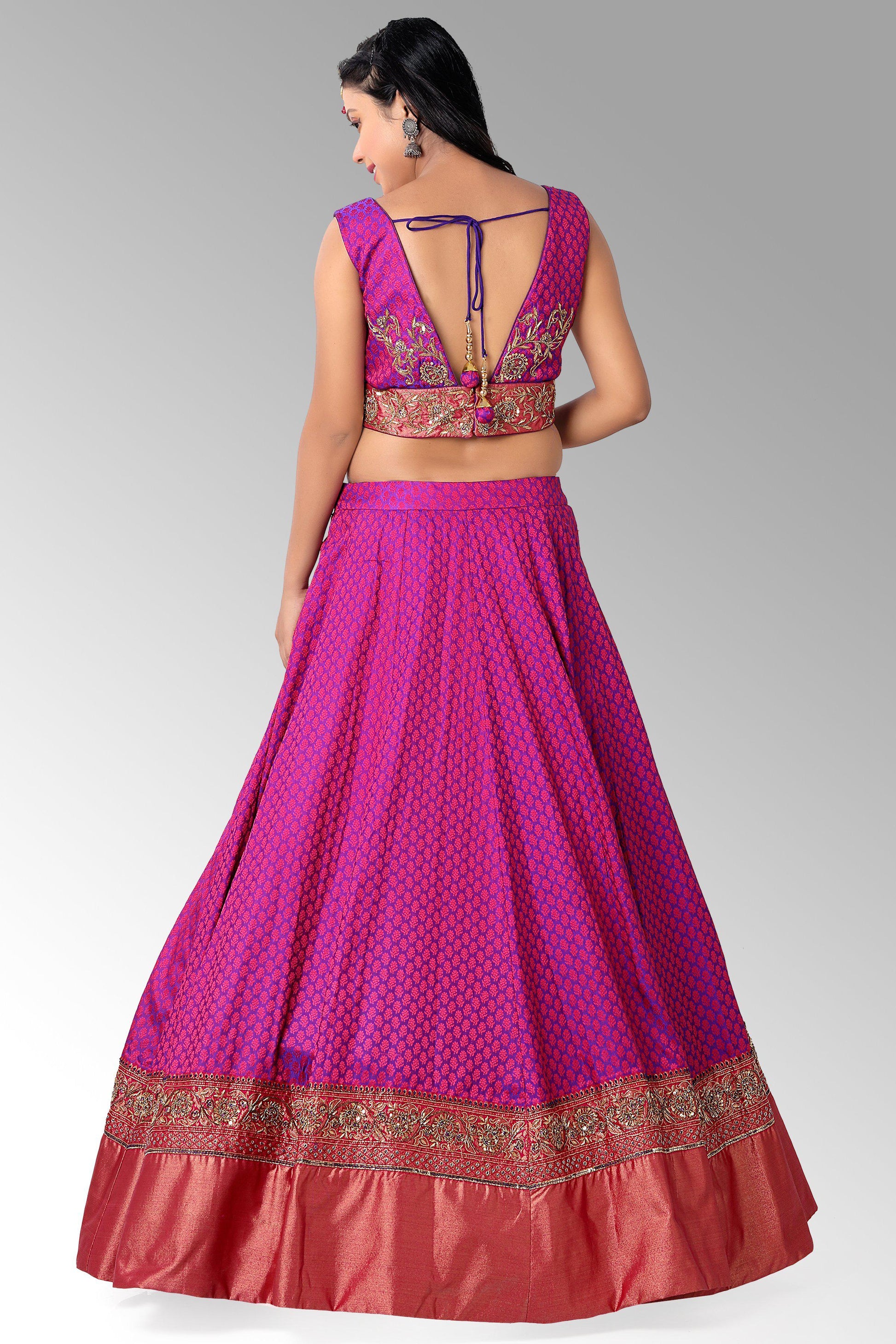Pink and Purple Brocade Silk Lehenga Set-AariAmi Boutique