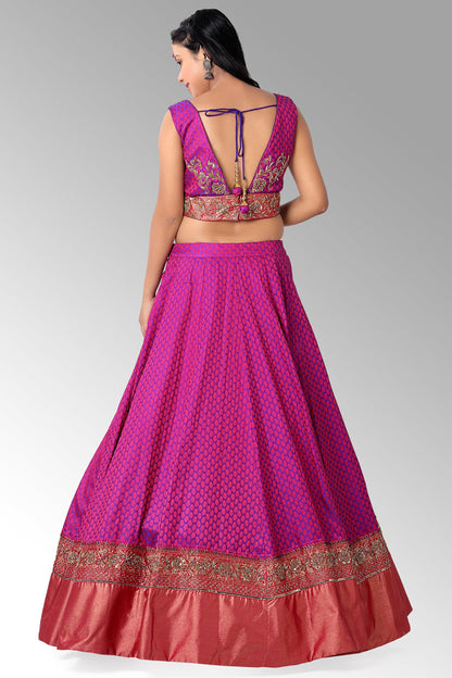 Pink and Purple Brocade Silk Lehenga Set-AariAmi Boutique