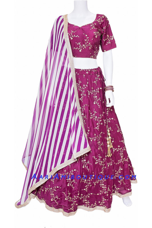 Plush Purple Lehenga Set with Leheriya Dupatta-AariAmi Boutique