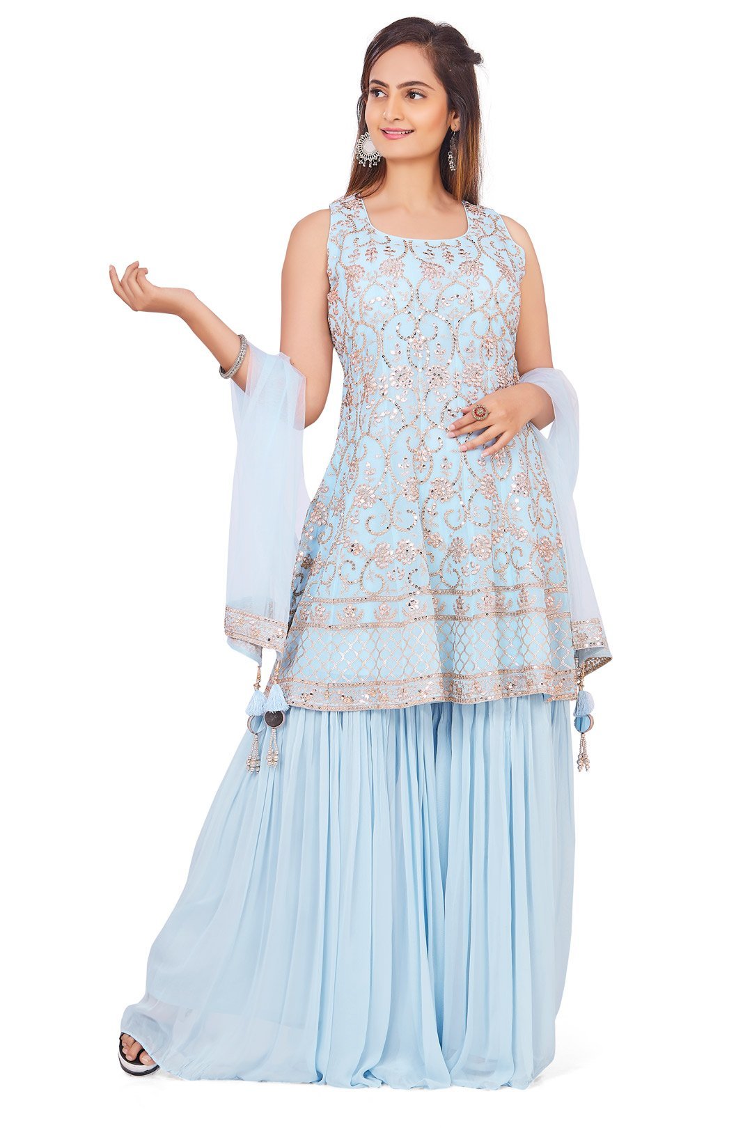 Powder Blue with Gotawork Gharara Set-AariAmi Boutique