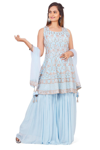 Powder Blue with Gotawork Gharara Set-AariAmi Boutique