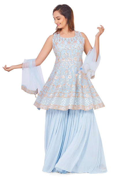 Powder Blue with Gotawork Gharara Set-AariAmi Boutique