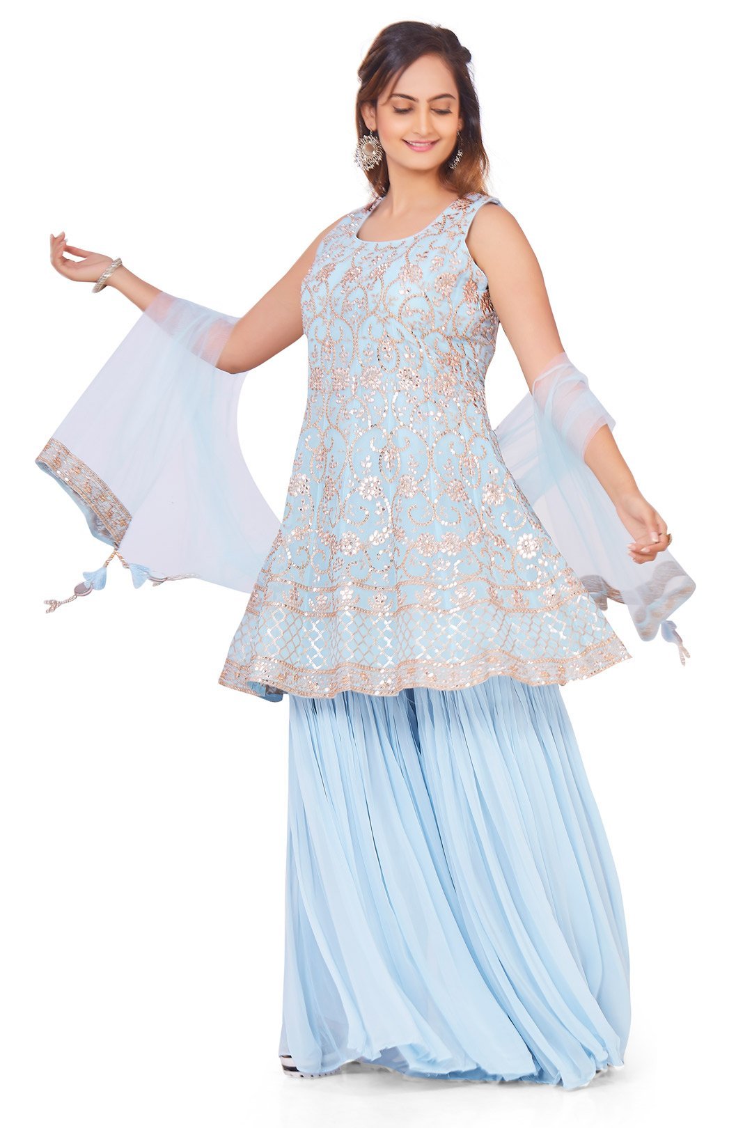 Powder Blue with Gotawork Gharara Set-AariAmi Boutique
