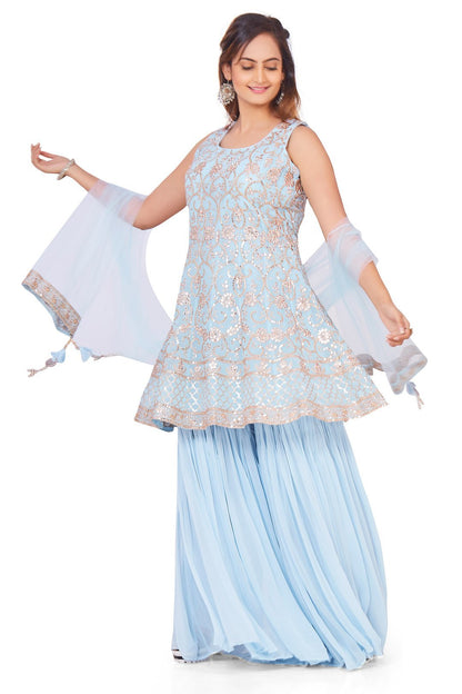 Powder Blue with Gotawork Gharara Set-AariAmi Boutique