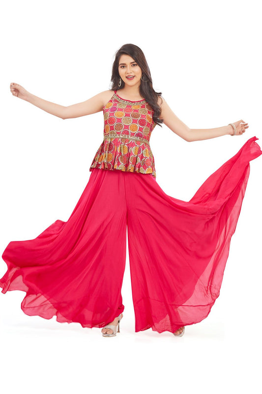 Pretty Pink Bandhani Crop Top Palazzo Set-AariAmi Boutique