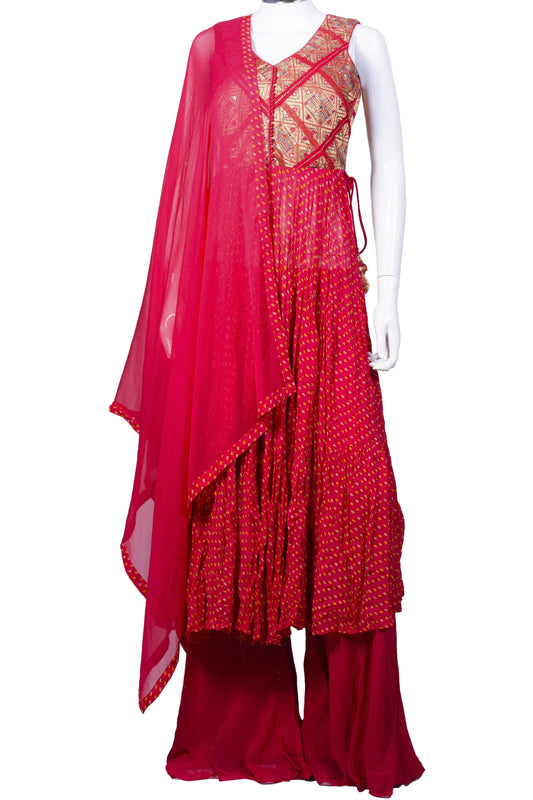 Pretty Pink Bandhani Palazzo Set-AariAmi Boutique