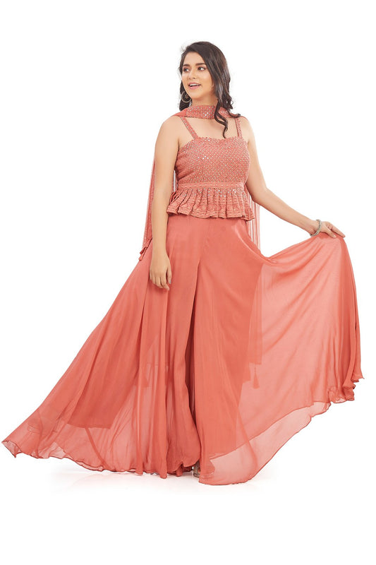 Pretty Pink Sequin Peplum Top Palazzo Set-AariAmi Boutique