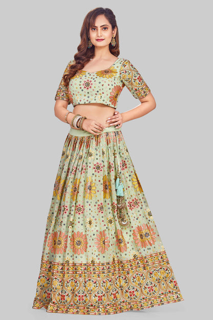 Pretty Pistachio Green Mirrorwork Lehenga Set-AariAmi Boutique