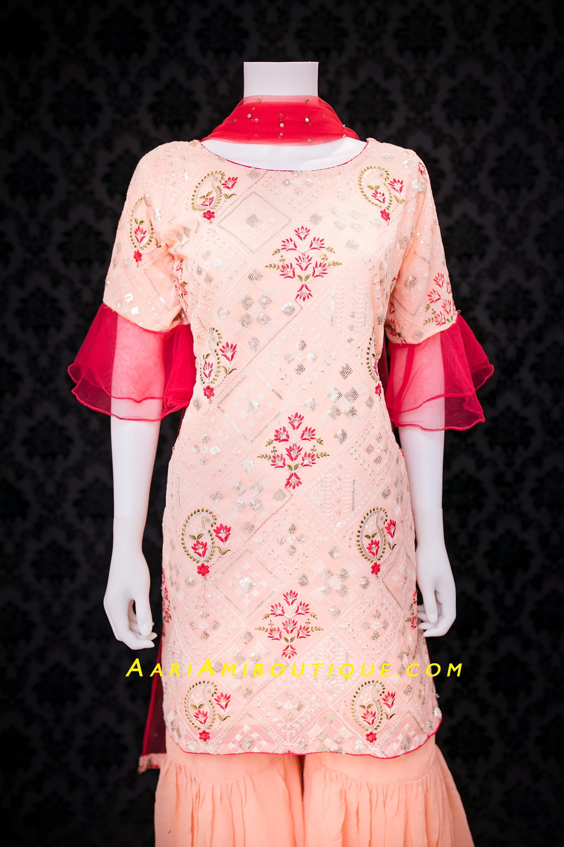 Pulpy Peach Gharara Set-AariAmi Boutique