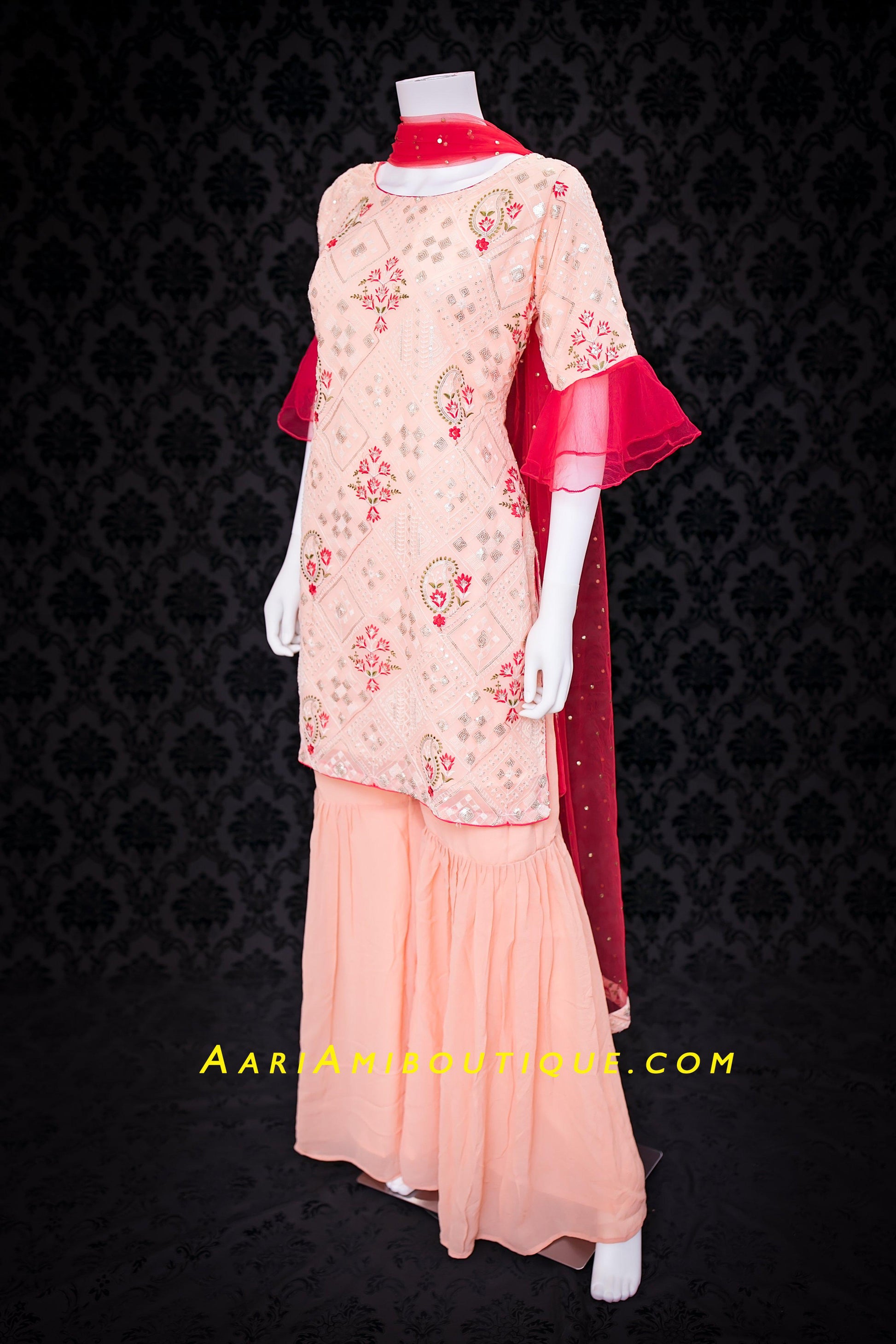 Pulpy Peach Gharara Set-AariAmi Boutique