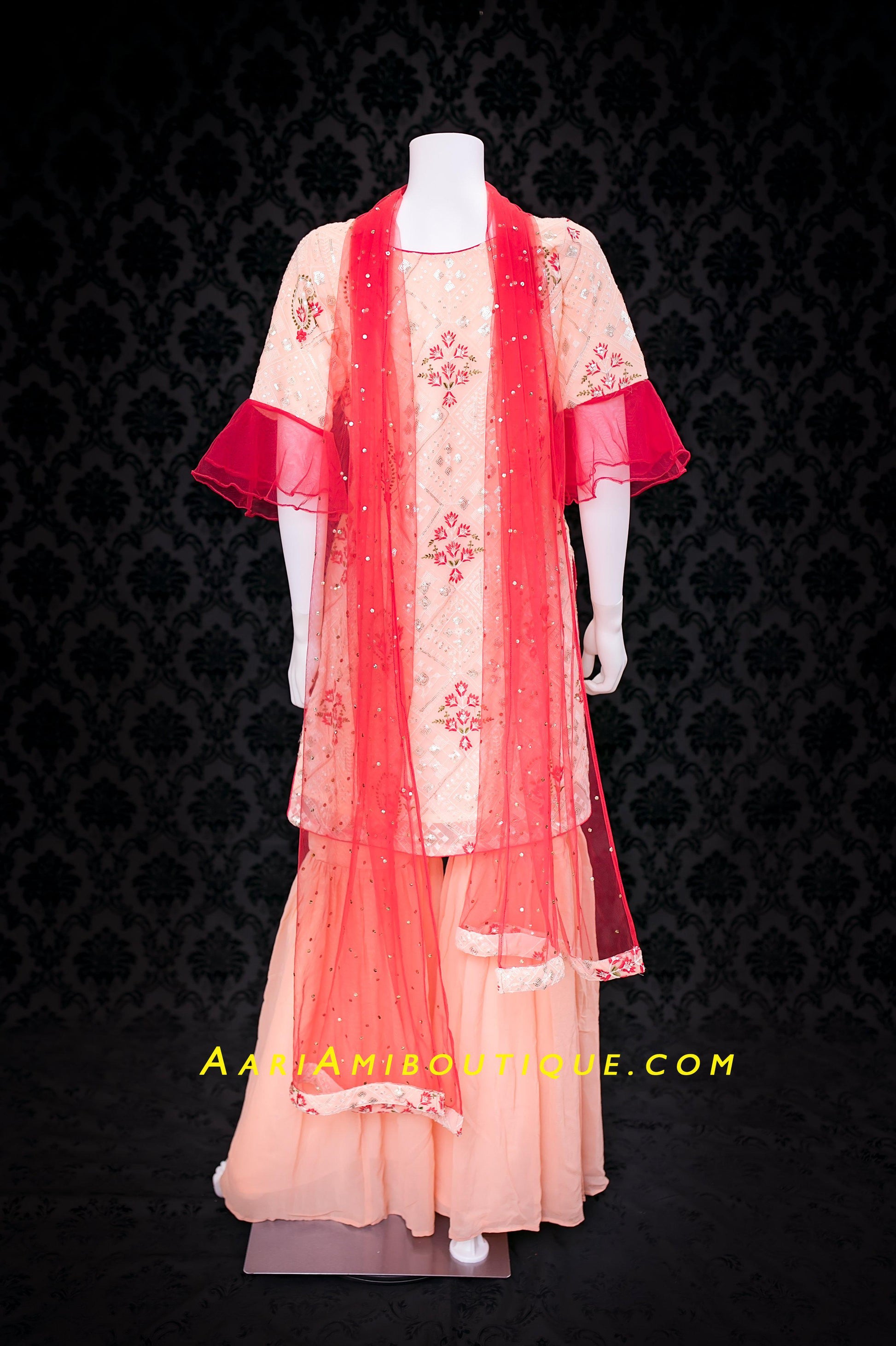 Pulpy Peach Gharara Set-AariAmi Boutique